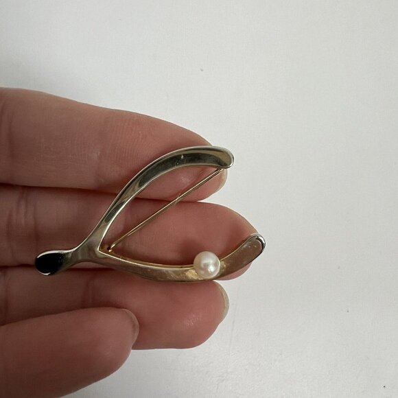 Vintage Brooch 12K GF Wishbone Pearl Gold Filled - Picture 11 of 11
